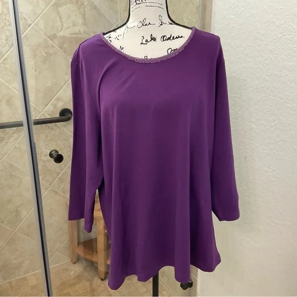 319- D&Co NEW Purple Long Sleeve Top, Size X-Large. Cotton Blend. - Picture 1 of 5